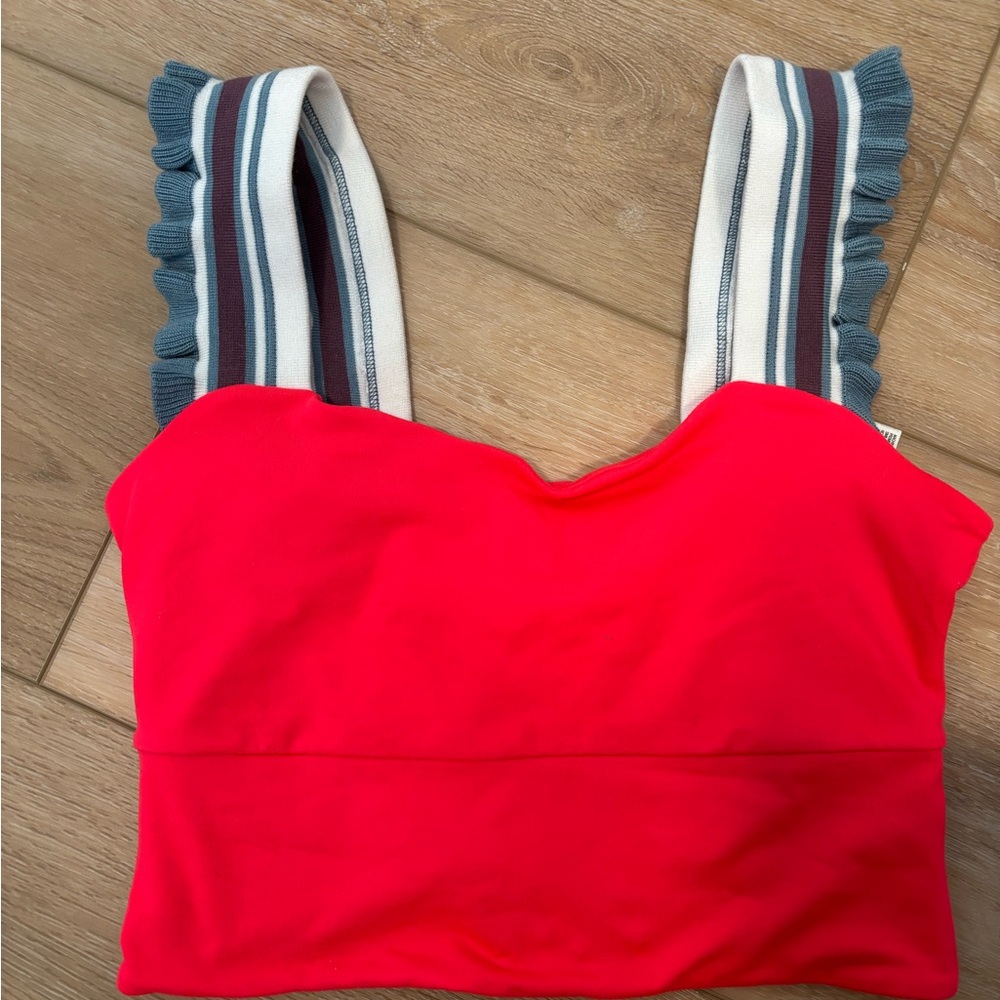 FP Movement by Free People Red Crop Top with Striped Straps
